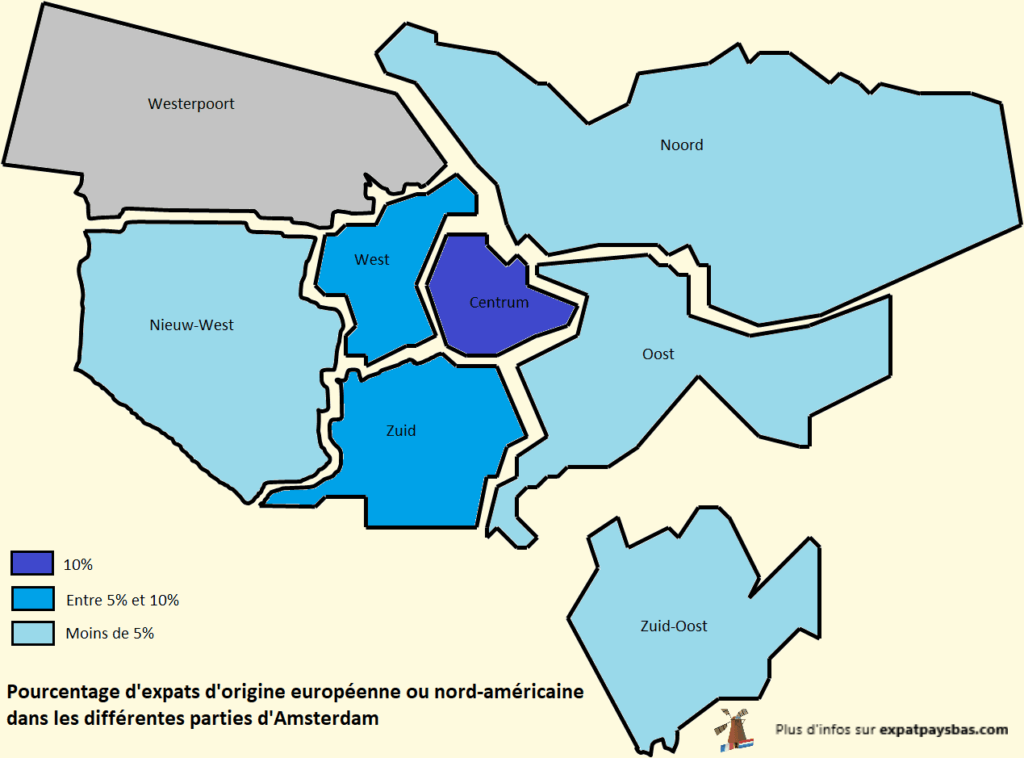 Carte quartiers Amsterdam pourcentage expats